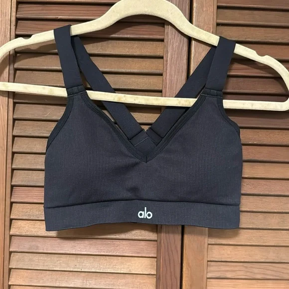 ALO Yoga Black Racerback Sports Bra with Compression Fit - Picture 3 of 5